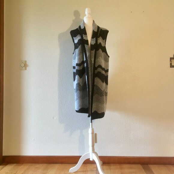 Chico's Wool Blend Duster Open Front Long Sweater Vest Sz XL Wavy Stripes Zigzag - Picture 4 of 7